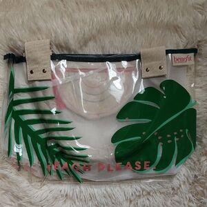 Benefit Transparent Tote with Green Leaf Motif Beach Please